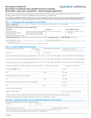 Blue Shield California Dental Vision Application Form