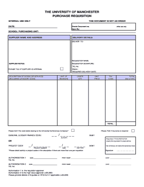 University of Manchester Purchase Requisition