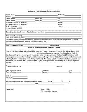 Georgia State University Child Emergency Medical Consent