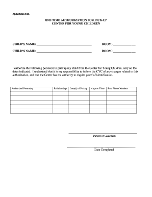 One Time Authorization for Pick-Up