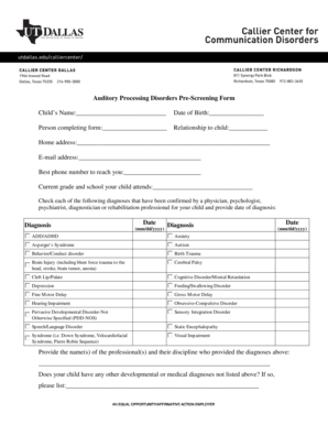 Auditory Processing Disorders Pre-Screening Form