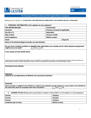 University of Ulster Application Form