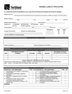 General Liability Insurance Application