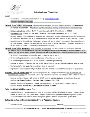 Admissions Checklist for TCL