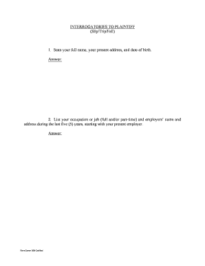 Interrogatories to Plaintiff Slip/Trip/Fall