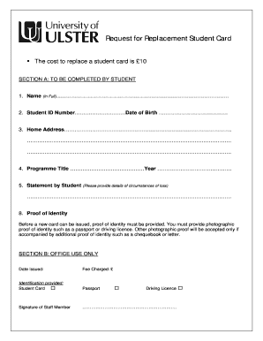 Request for Replacement Student Card