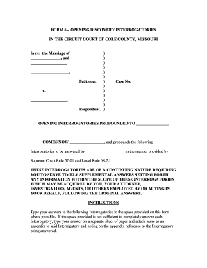 Form 6 – Opening Discovery Interrogatories