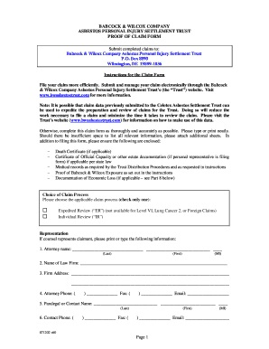 Babcock & Wilcox Asbestos Personal Injury Claim Form