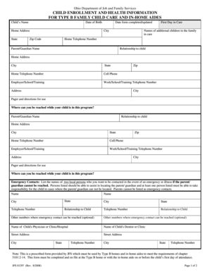 Ohio Child Enrollment and Health Information Form