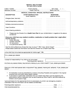 Medical Health Form for Children