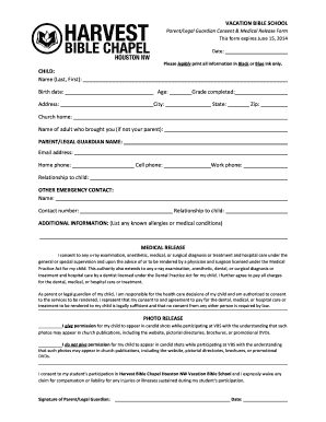 Vacation Bible School Parent Consent Form