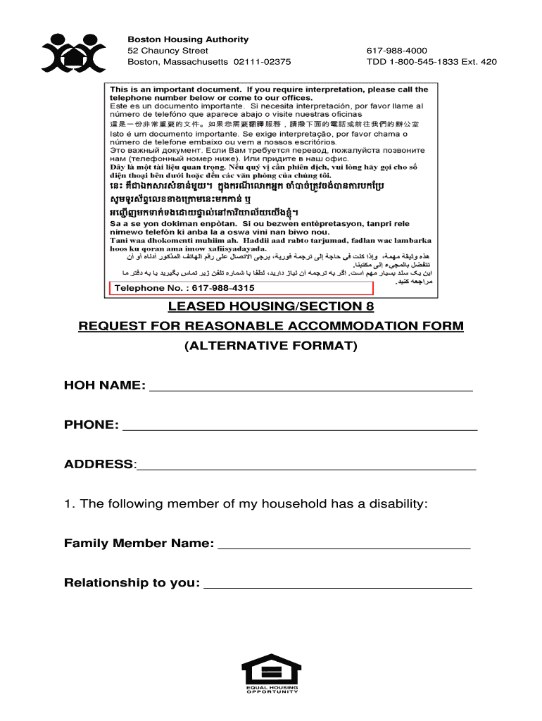 Fillable Online bostonhousing Request in Alternative Format Boston