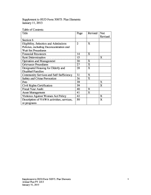 HUD Form 50075 Supplement: Plan Elements