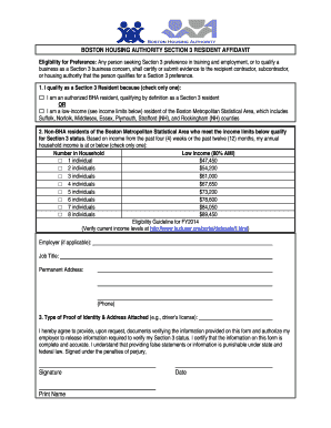 Boston Housing Authority Section 3 Resident Affidavit