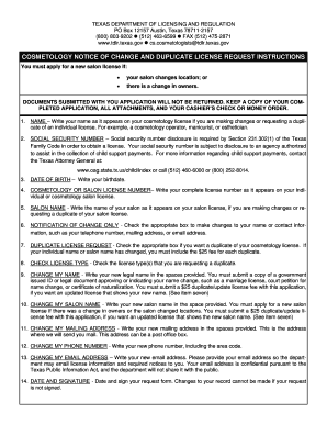 COSMETOLOGY NOTICE OF CHANGE AND DUPLICATE LICENSE REQUEST