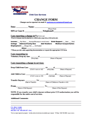 Child Care Services Change Form