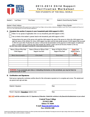 Child Support Verification Worksheet