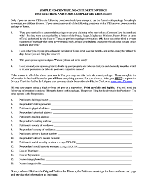Texas No-Contest No-Children Divorce Form