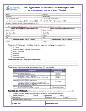 Fillable Online simnet 2011 Application for Individual Membership in ...