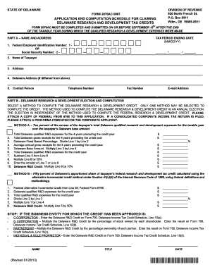 Delaware Research and Development Tax Credit Application