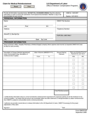 US Department of Labor Medical Reimbursement Form