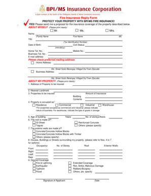 Fire Insurance Reply Form