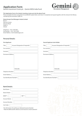 Gemini Investment Funds Application Form