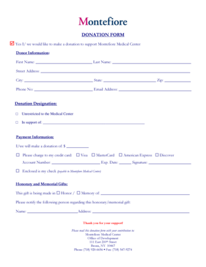 Montefiore Medical Center Donation Form