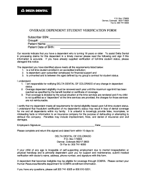Delta Dental Colorado Overage Dependent Student Verification Form