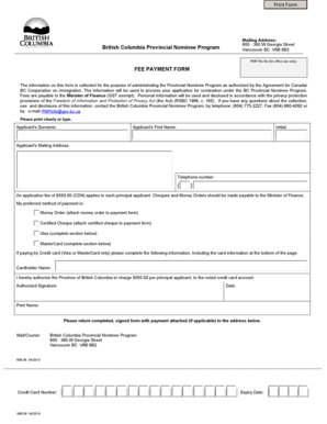 British Columbia Provincial Nominee Program Fee Payment Form