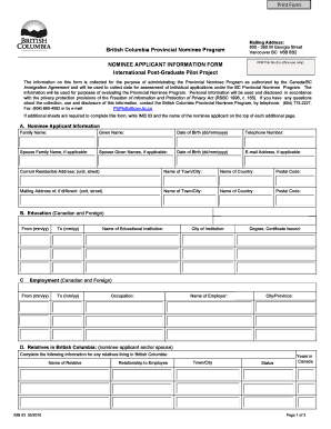 British Columbia Provincial Nominee Program Application Form