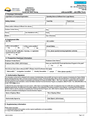 JobLaunchBC - Job Offer Form