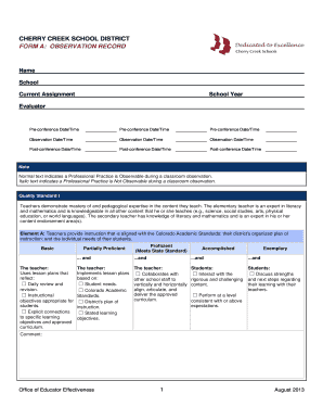 Cherry Creek School District Observation Record