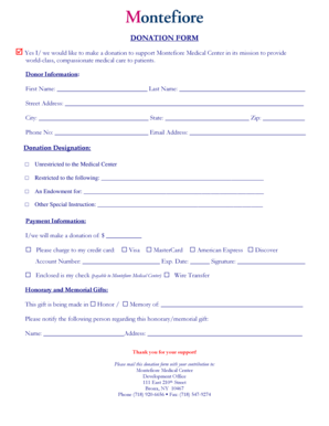Montefiore Medical Center Donation Form