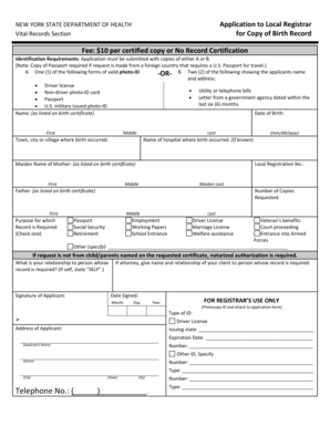 New York Birth Record Application