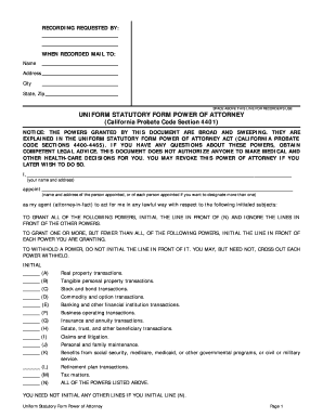 California Uniform Statutory Form Power of Attorney