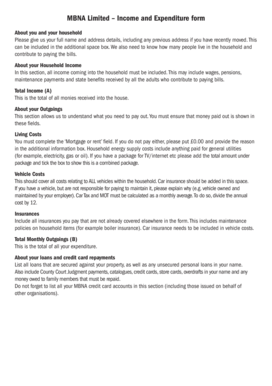 MBNA Income and Expenditure Form