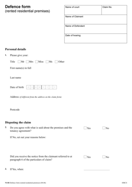 N11R Defence Form for Rented Residential Premises