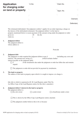 N379 Application for Charging Order on Land or Property