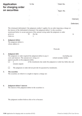 Application for Charging Order on Securities