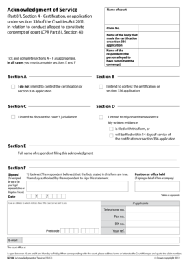 Acknowledgment of Service Form N210C
