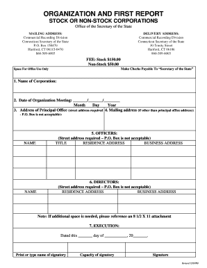 Connecticut Corporation Organization Report