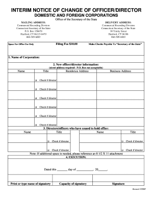 Interim Notice of Change of Officer/Director