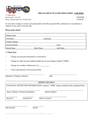 Pre-Payment Plan Revision Form - Utilities