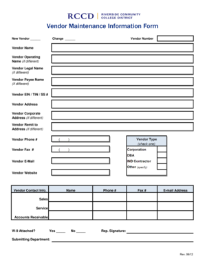 Vendor Maintenance Information Form