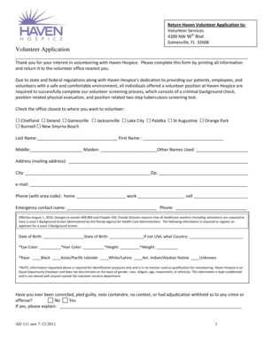 Haven Hospice Volunteer Application