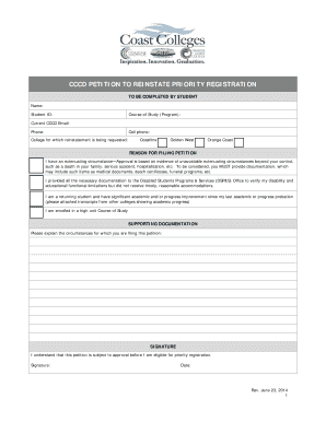 CCCD Petition to Reinstate Priority Registration