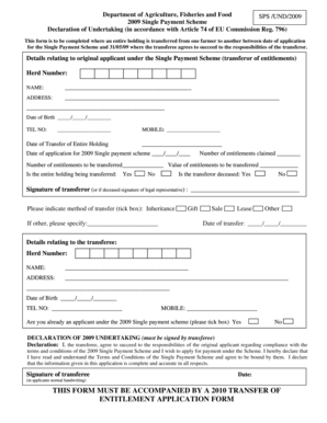 EU 2009 Single Payment Scheme Transfer Form
