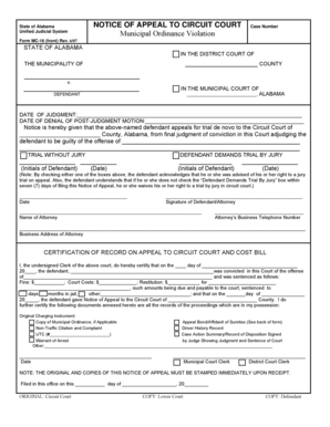 Alabama Notice of Appeal to Circuit Court