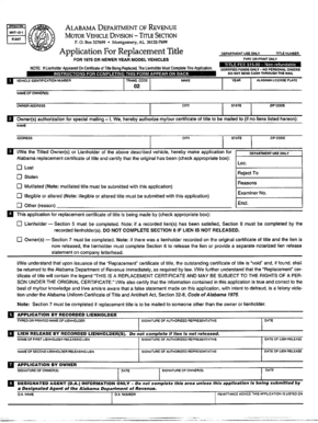 Alabama Replacement Vehicle Title Application
